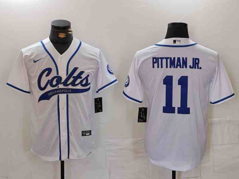 Men's Indianapolis Colts #11 Michael Pittman Jr White Cool Base Stitched Button Jersey