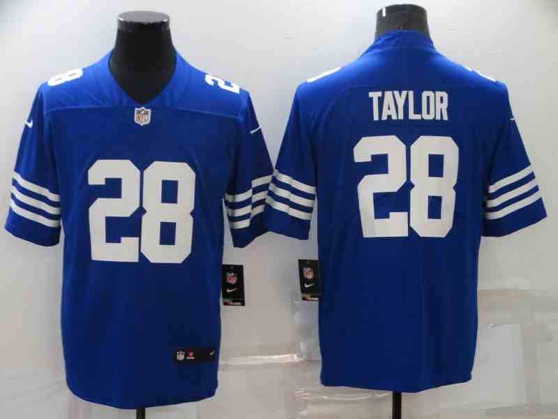 Men's Indianapolis Colts 28 Jonathan Taylor Royal Throwback Vapor Limited Jersey