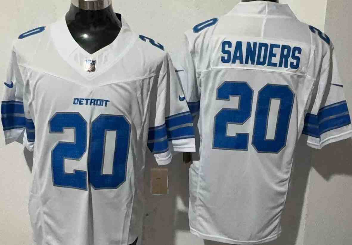 Men's Detroit Lions #20 Barry Sanders White 2024 F.U.S.E. Vapor Limited Football Stitched Jersey