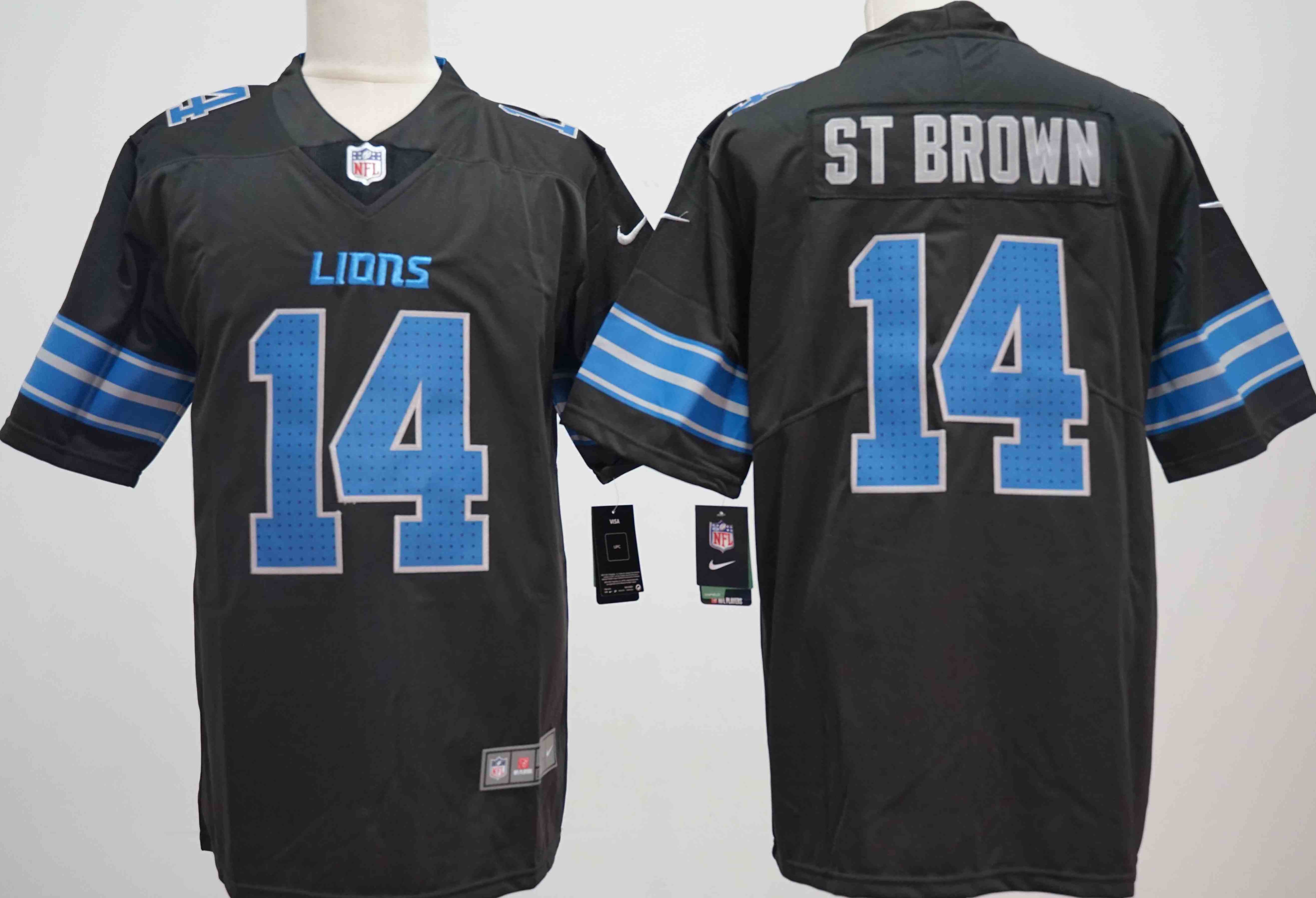 Men's Detroit Lions #14 Amon-Ra St. Brown Black 2nd Alternate Vapor Limited Stitched Jersey