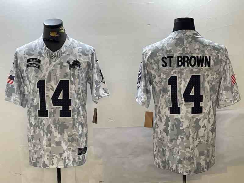 Men's Detroit Lions #14 Amon-Ra St. Brown 2024 Arctic Camo Salute To Service Limited Stitched Football Jersey