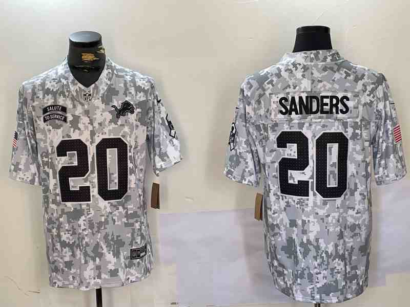 Men's Detroit Lions #20 Barry Sanders 2024 Arctic Camo Salute To Service Limited Stitched Football Jersey