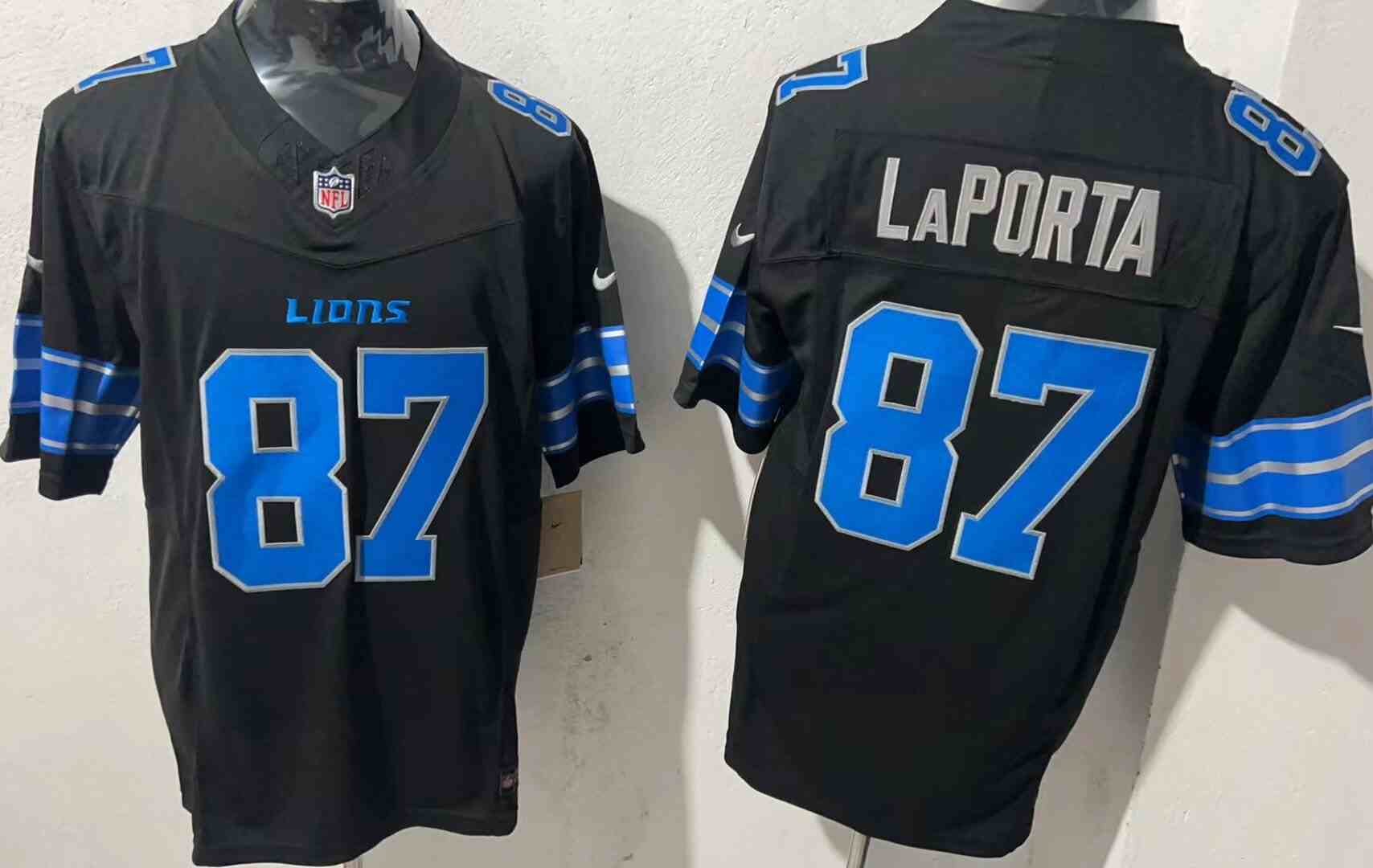 Men's Detroit Lions #87 Sam Laporta Black 2024 F.U.S.E. Vapor Limited Stitched Jersey