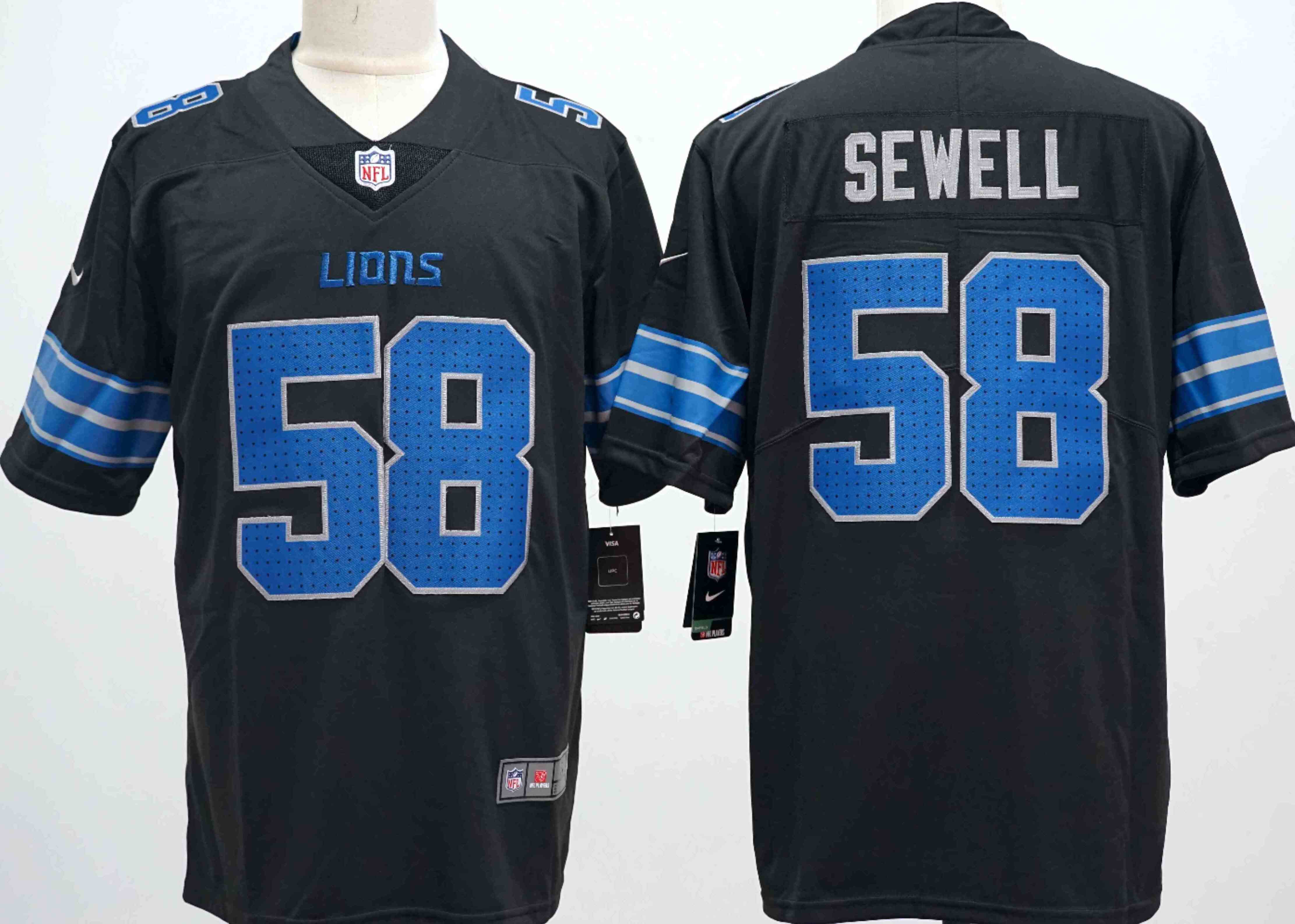 Men's Detroit Lions #58 Penei Sewell Black Vapor Untouchable Limited Stitched Jersey