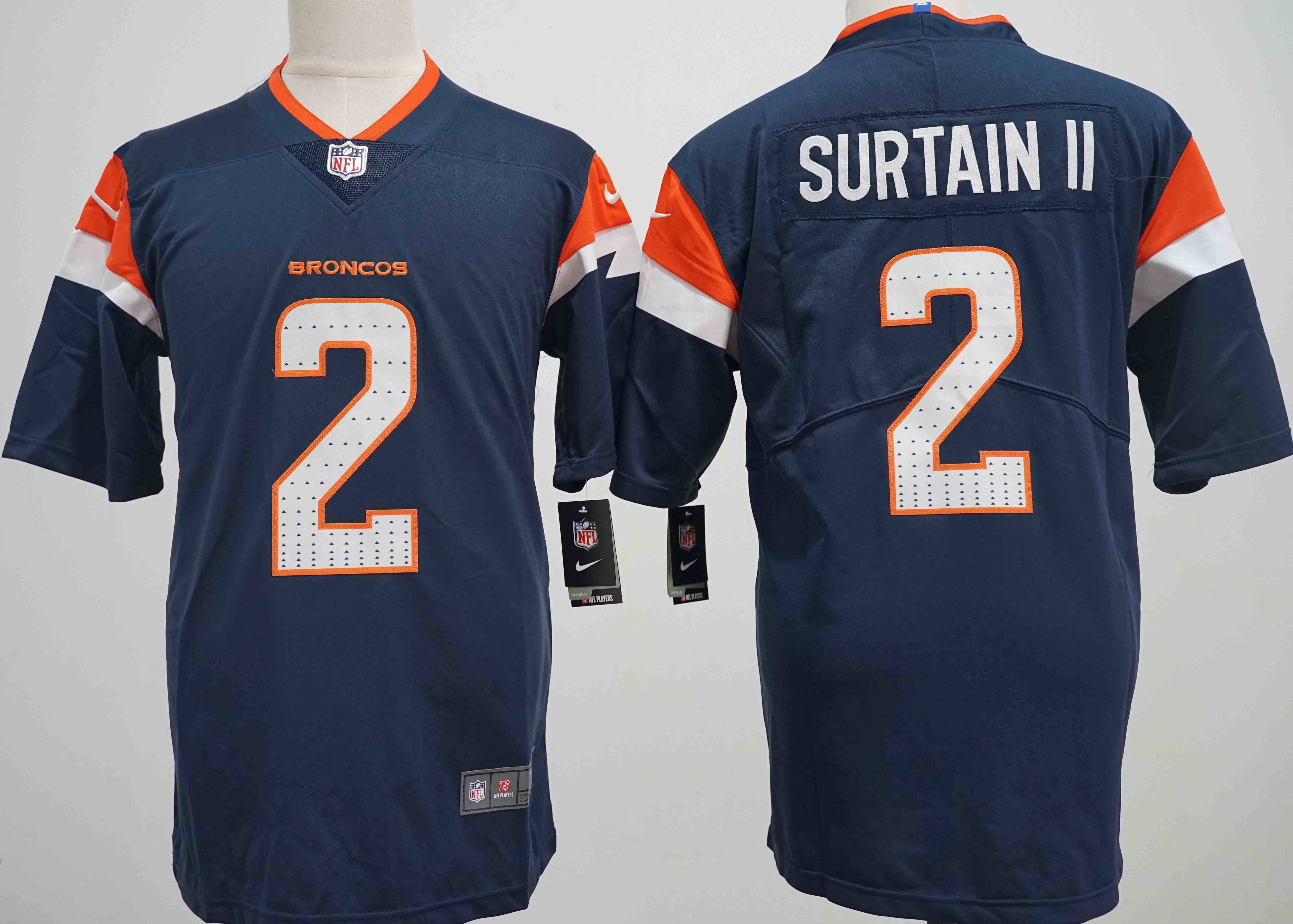 Men's Denver Broncos #2 Pat Surtain II Navy Draft Vapor Limited Football Stitched Jersey