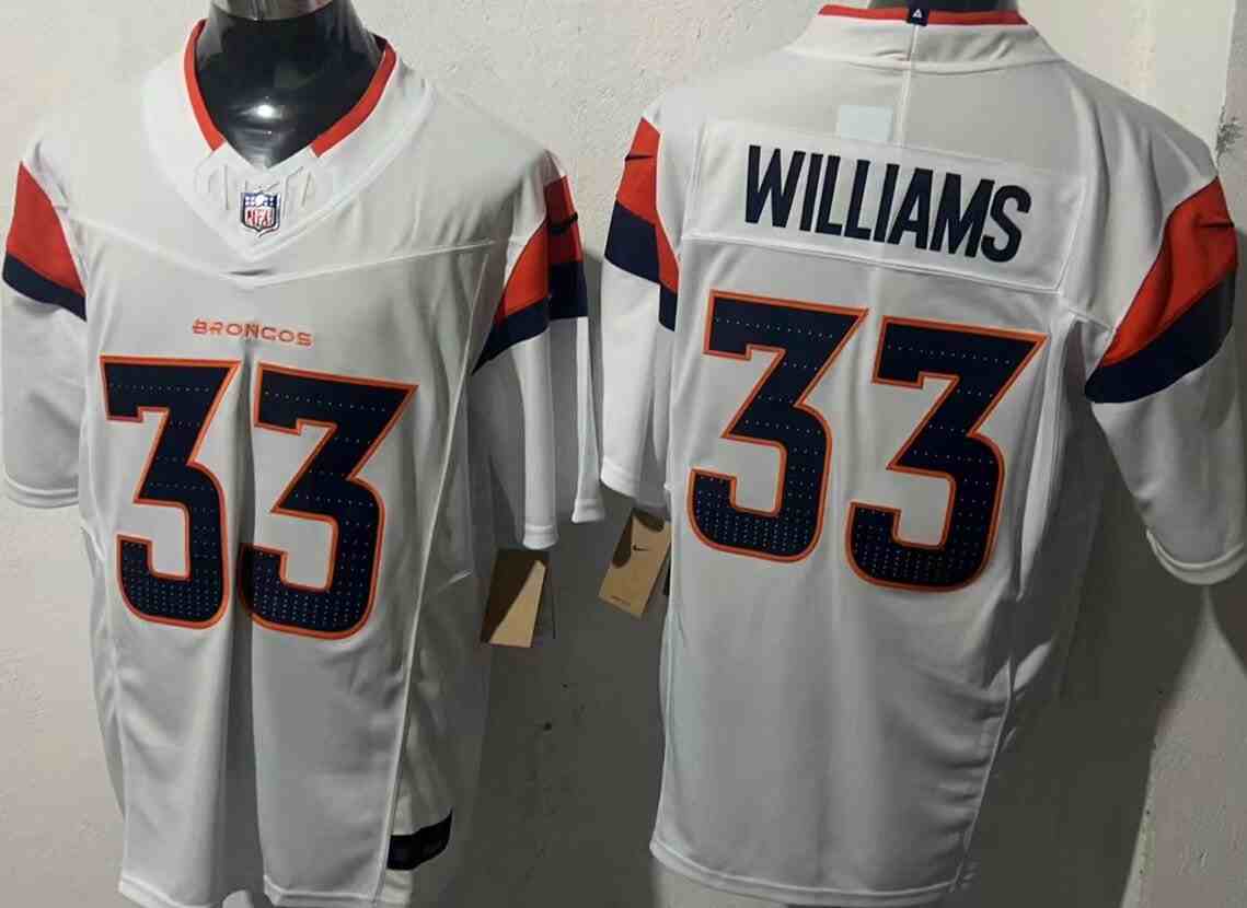 Men's Denver Broncos #33 Javonte Williams White F.U.S.E. Vapor Limited Football Stitched Jersey