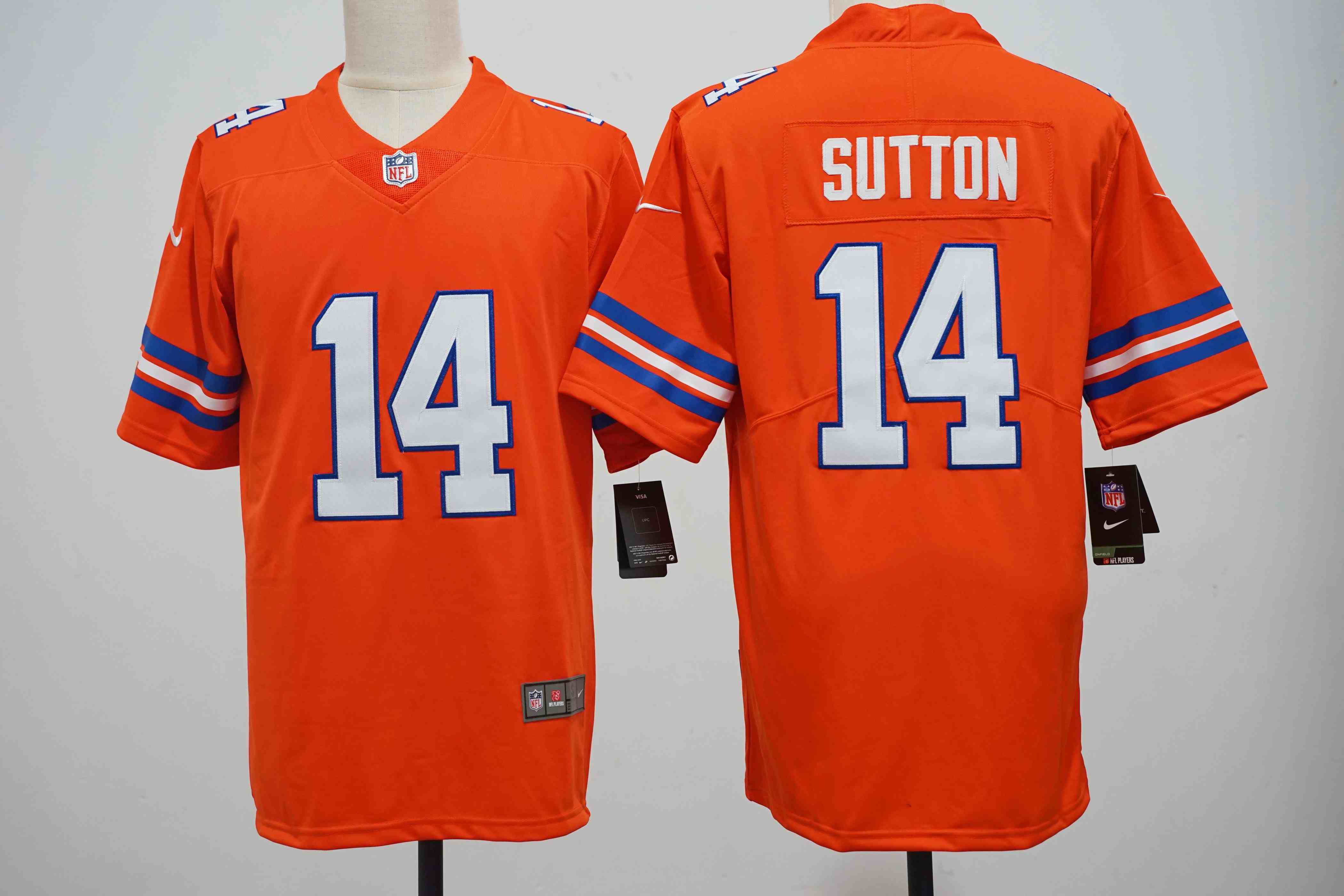Men's Denver Broncos #14 Courtland Sutton Orange Mile High Collection F.U.S.E. 1977 Throwback Vapor Limited Stitched Jersey