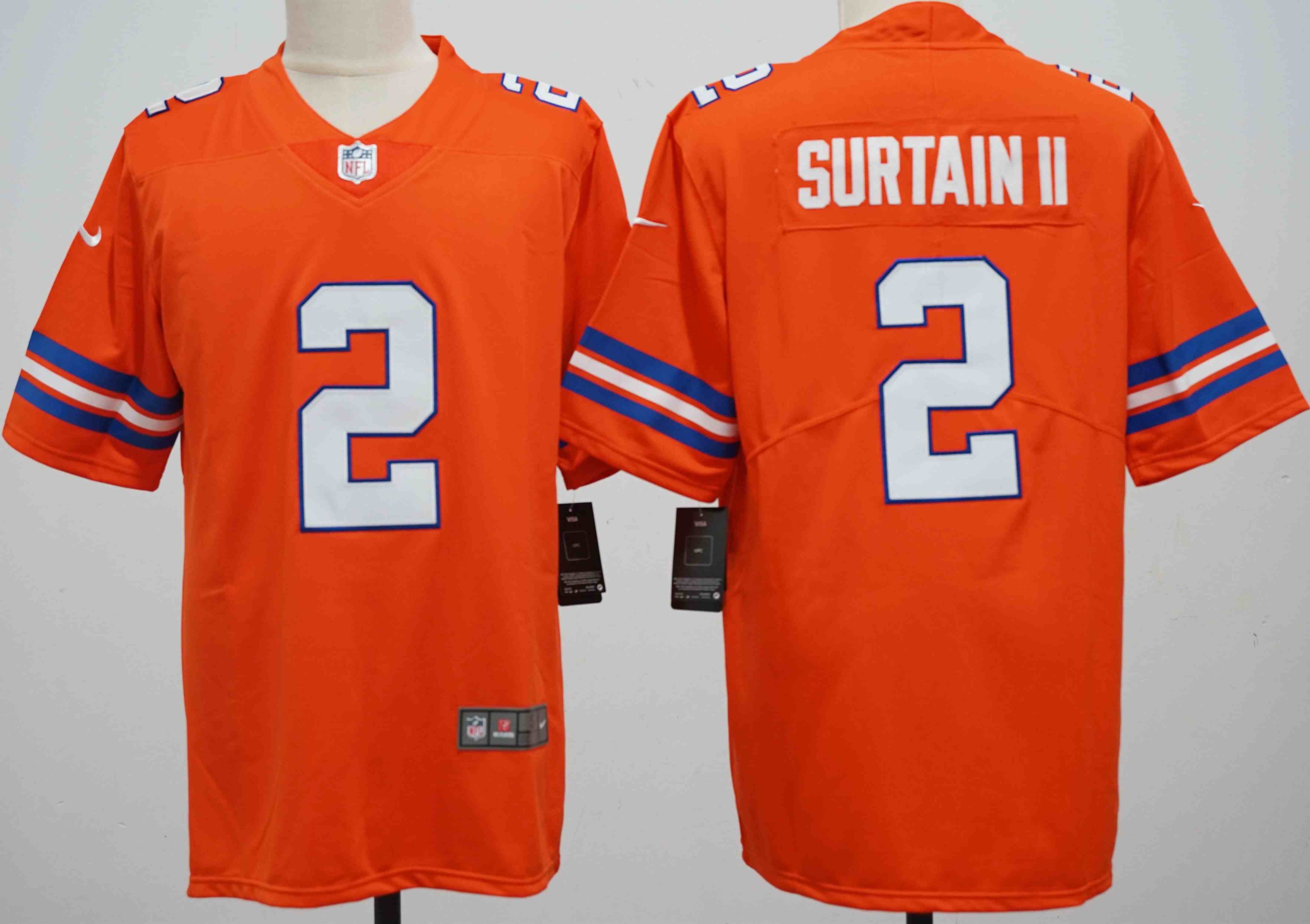 Men's Denver Broncos #2 Pat Surtain II Orange Mile High Collection 1977 Throwback Vapor Limited Stitched Jersey