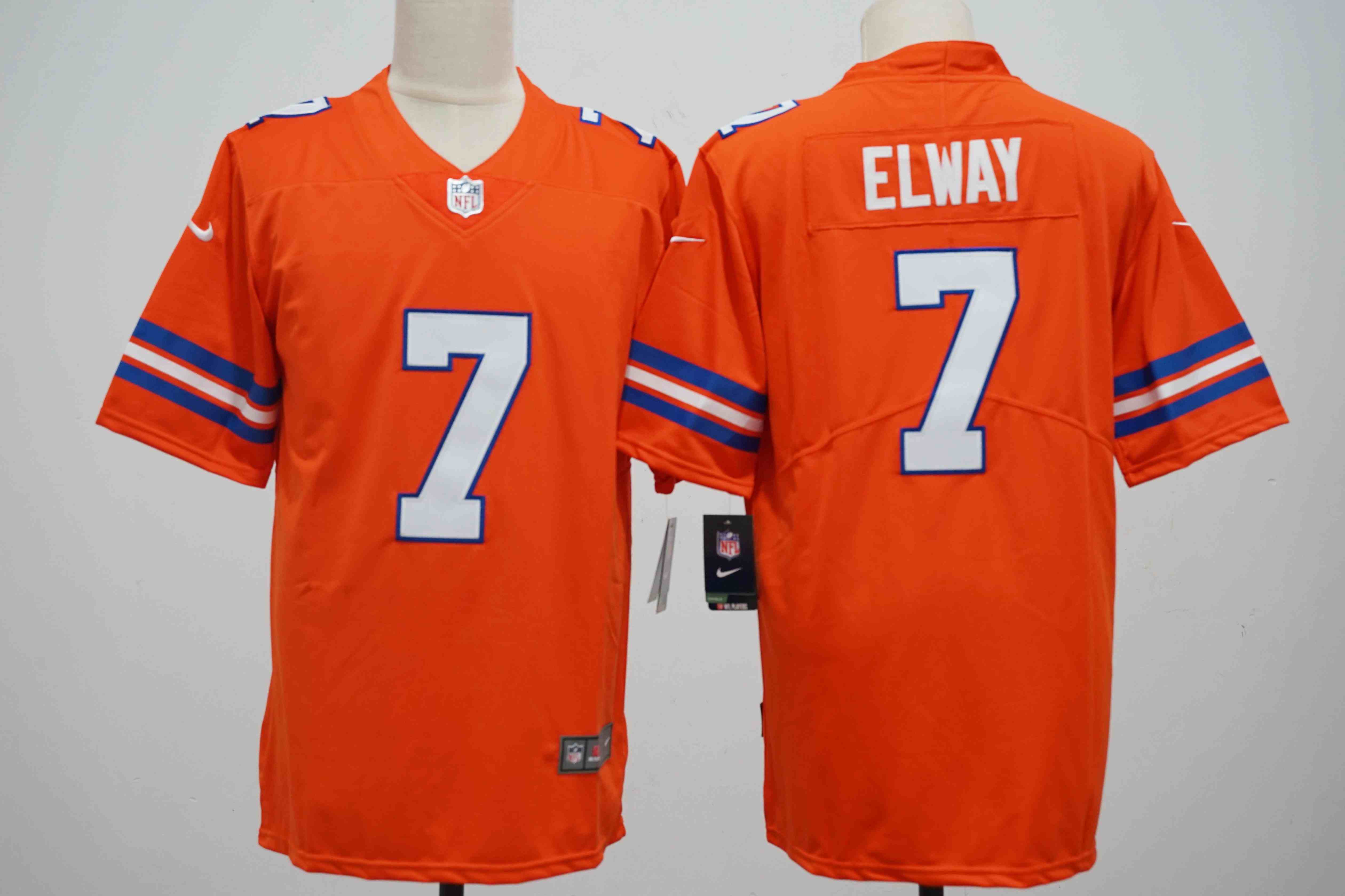 Men's Denver Broncos #7 John Elway Orange Mile High Collection F.U.S.E. 1977 Throwback Vapor Limited Stitched Jersey