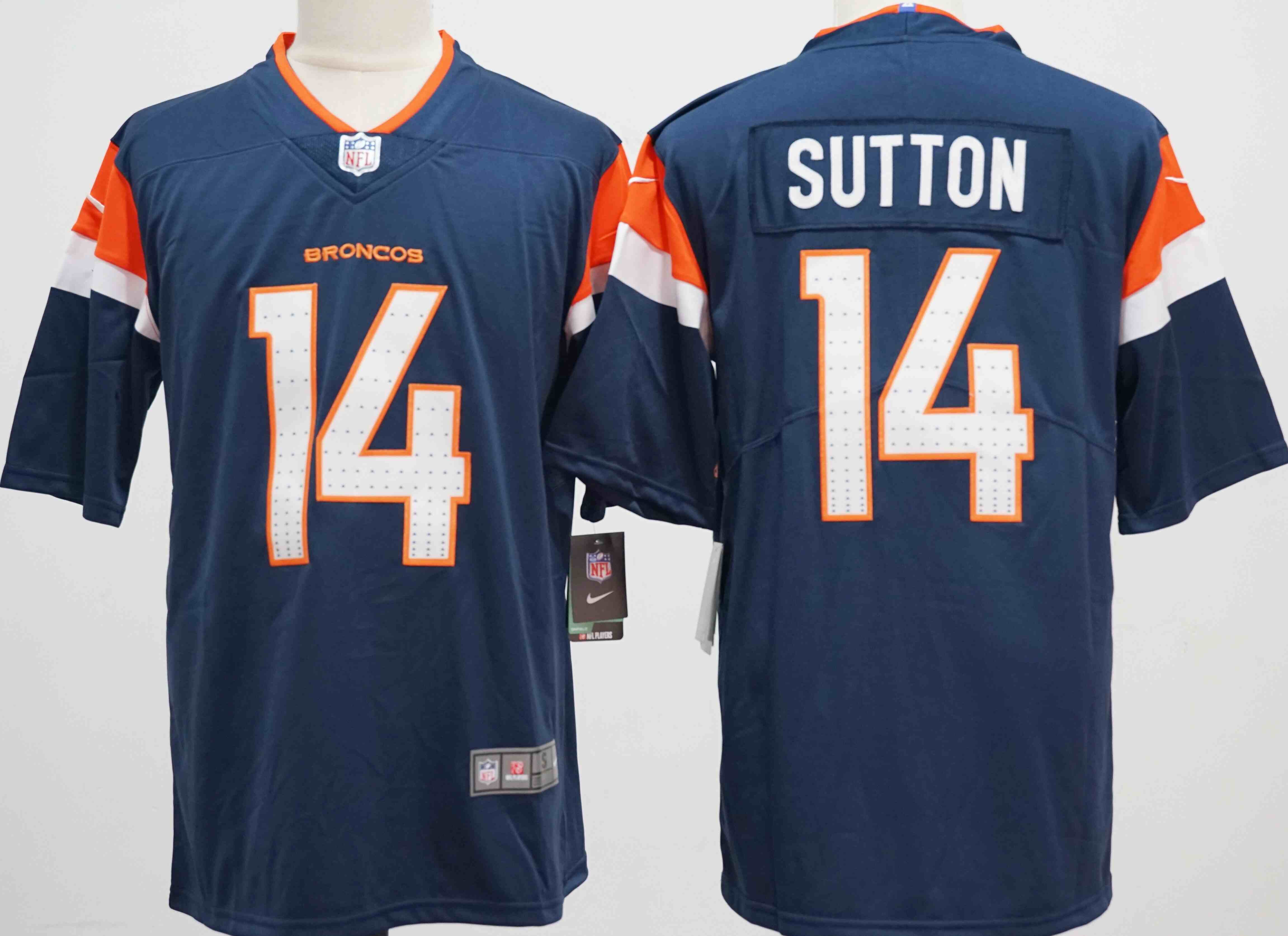 Men's Denver Broncos #14 Courtland Sutton Navy Vapor Limited Football Stitched Jersey