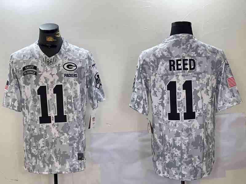 Men's Green Bay Packers #11 Jayden Reed Arctic Camo 2024 FUSE Salute to Service Limited Stitched Jersey