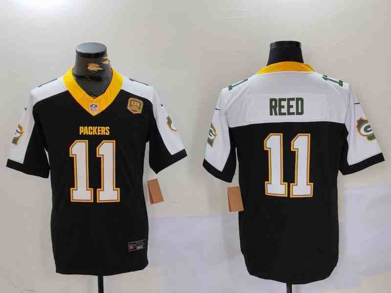 Men's Green Bay Packers #11 Jayden Reed Black White  F.U.S.E. Home Patch 13 Time World Champions Vapor Untouchable Limited Stitched Jersey