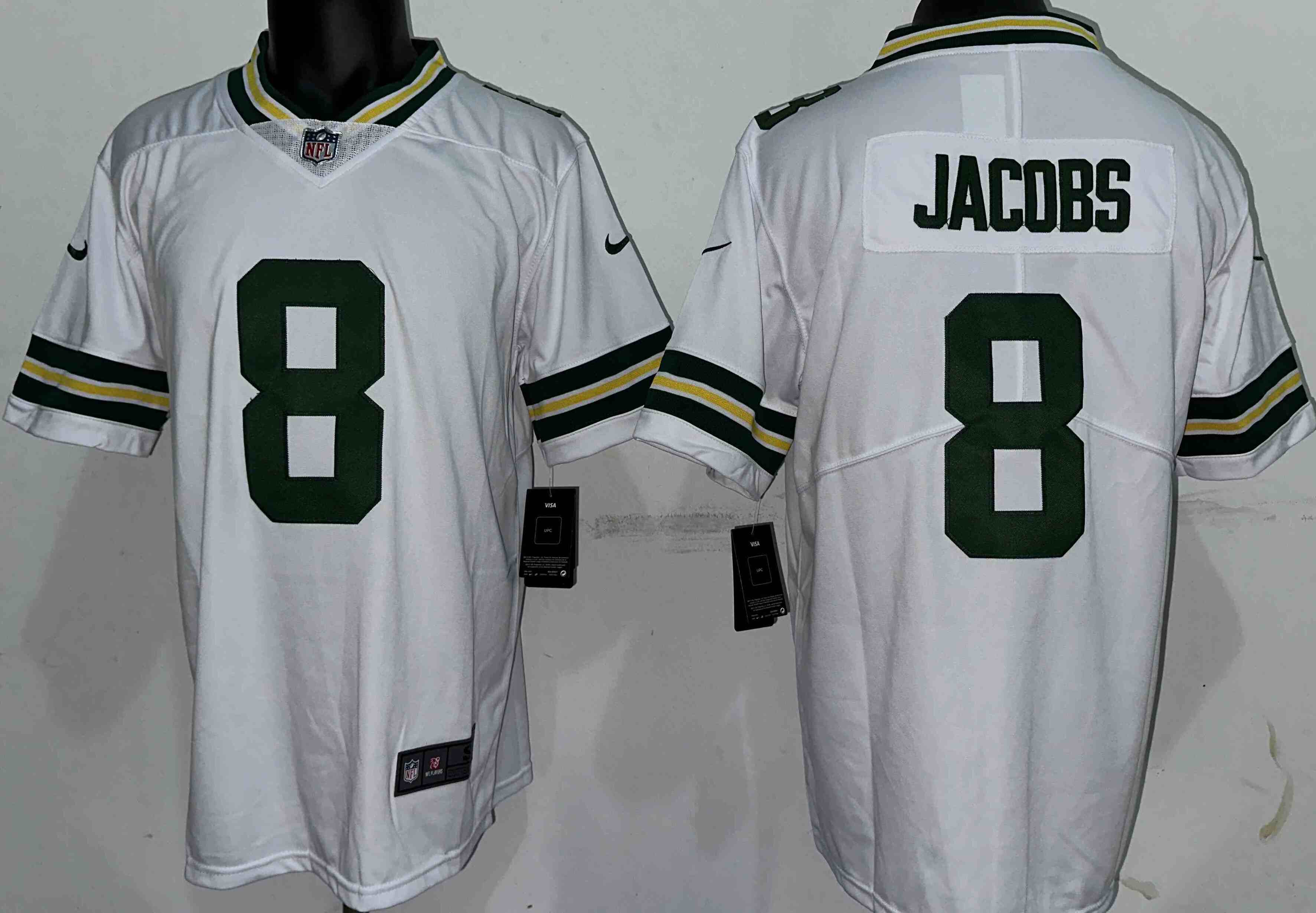 Men's Green Bay Packers #8 Josh Jacobs White Vapor Limited Stitched Football Jersey