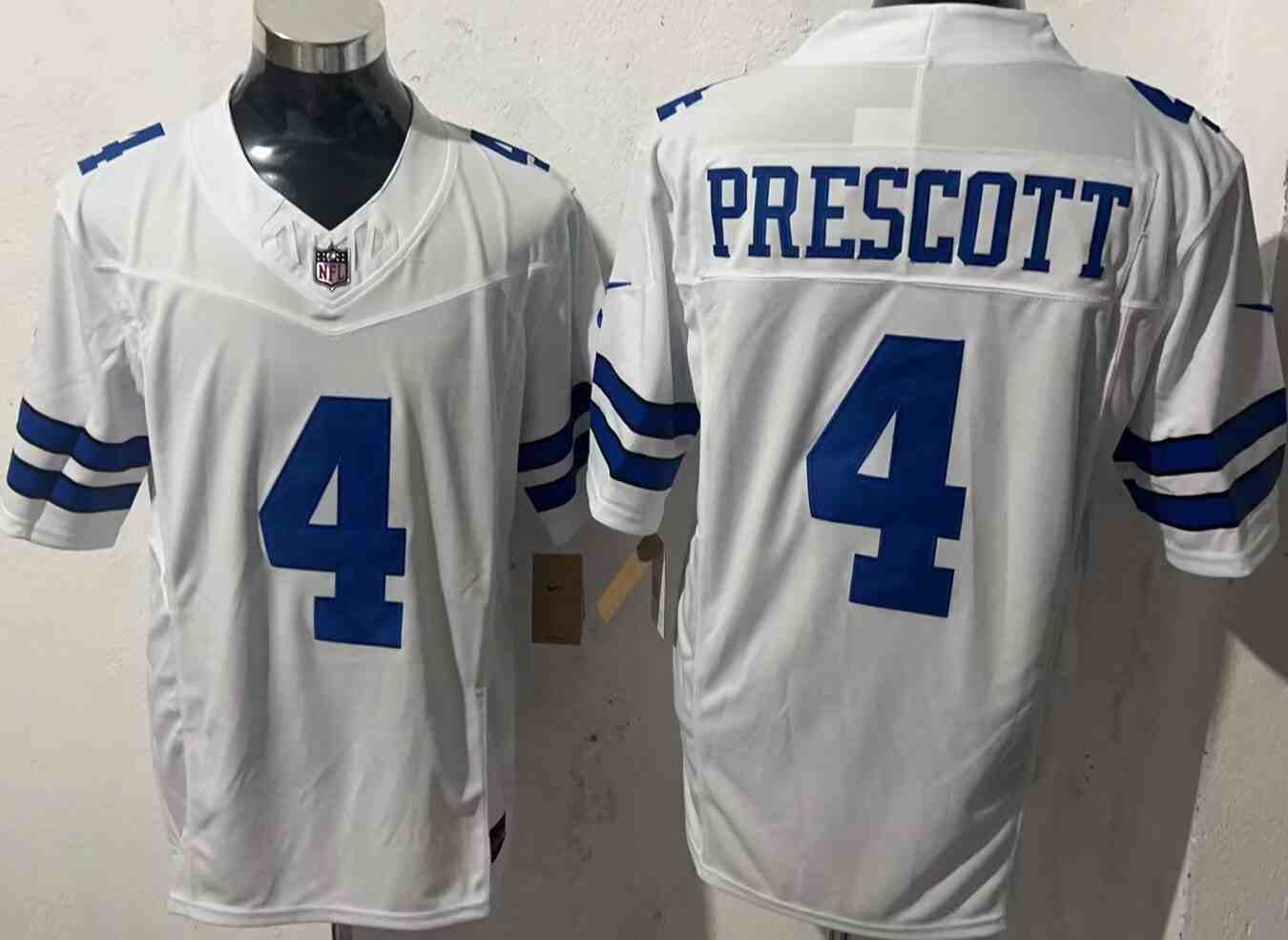 Men's Dallas Cowboys #4 Dak Prescott White 2023 F.U.S.E. Vapor Limited Stitched Football Jersey