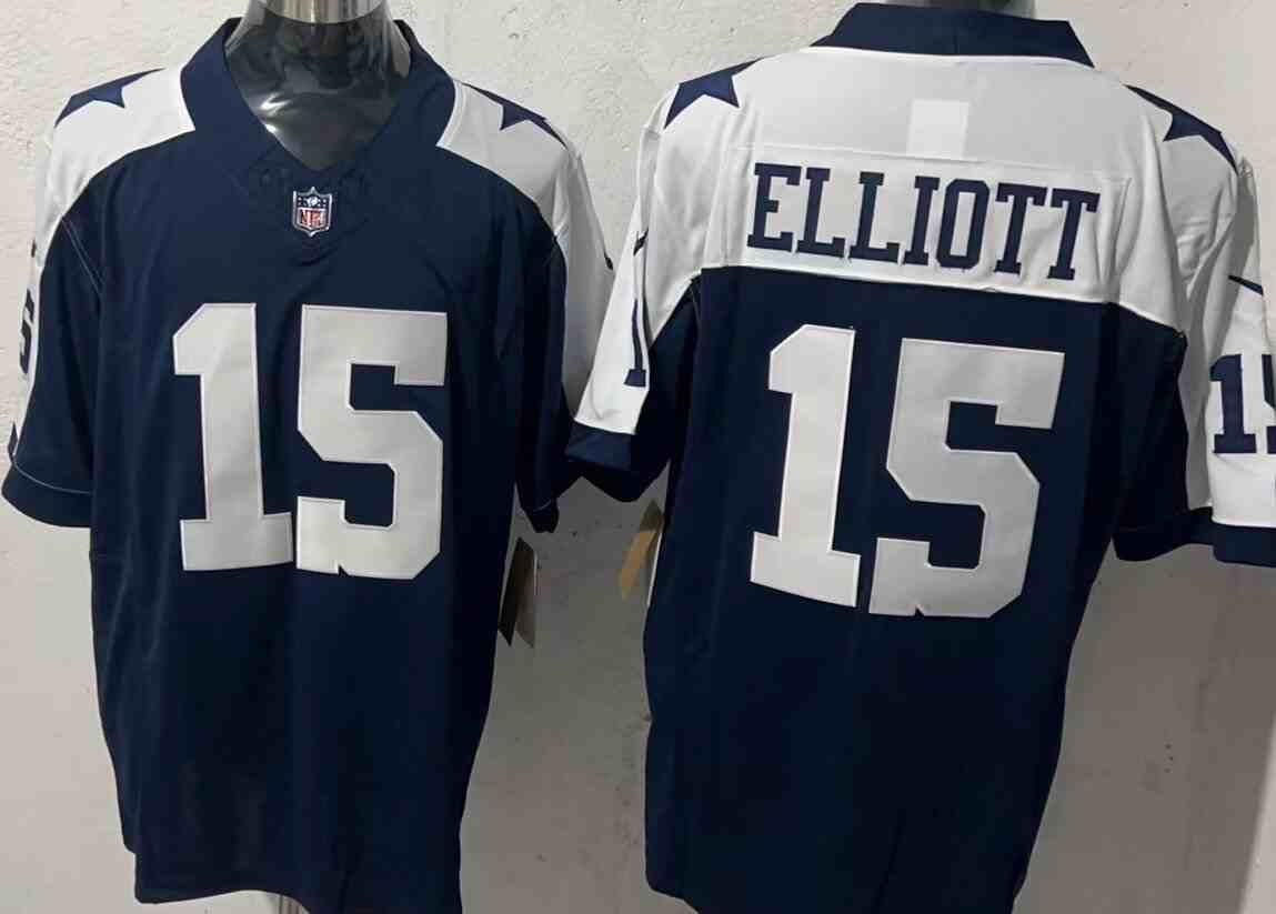 Men's Dallas Cowboys #15 Ezekiel Elliott Navy White F.U.S.E Thanksgiving Vapor Limited Stitched Football Jersey