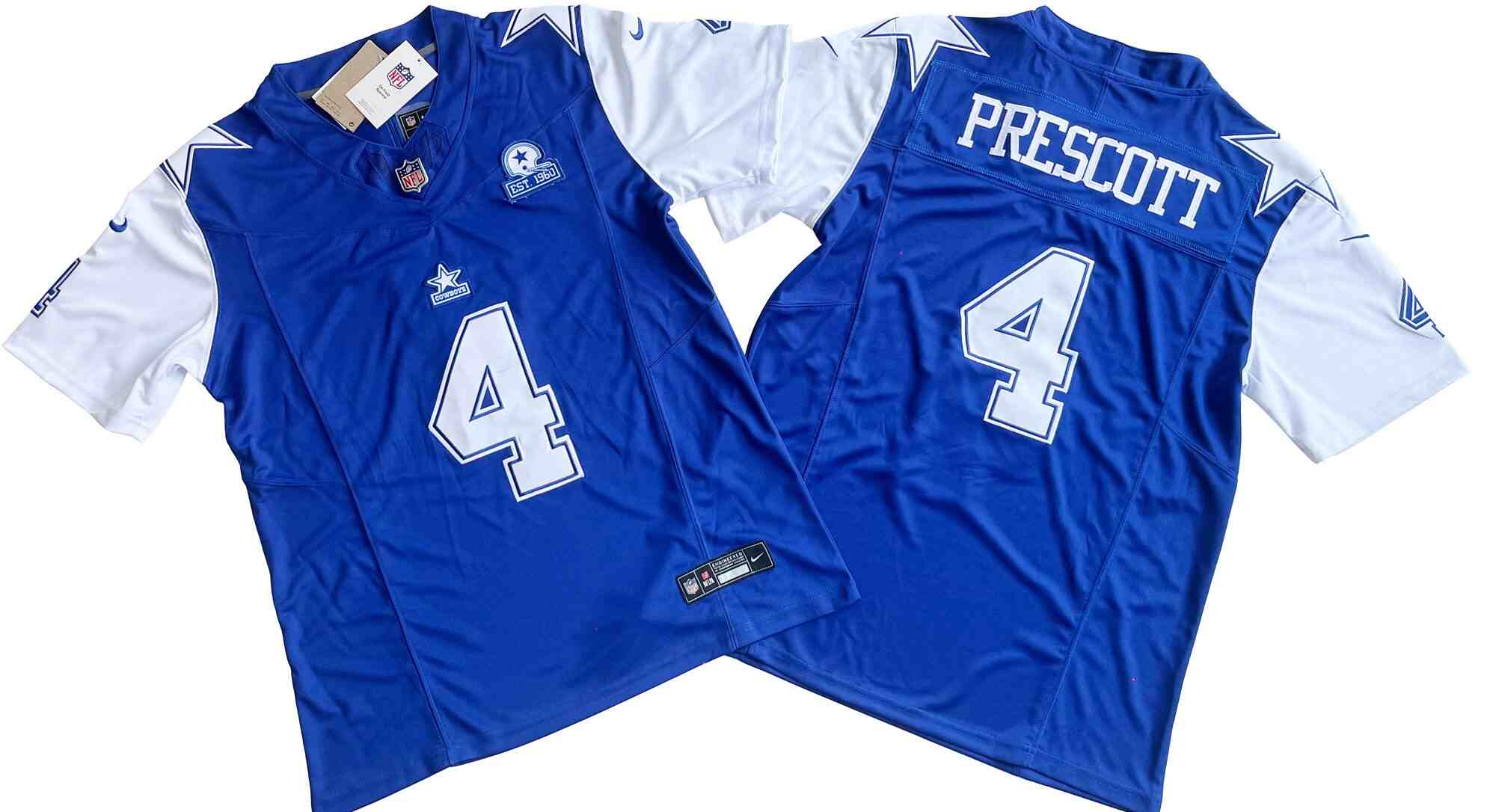 Men's Dallas Cowboys #4  Dak Prescott 2023 F.U.S.E. Navy With Established In 1960 Patch Stitched Football Jersey