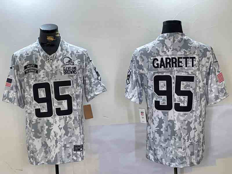 Men's Cleveland Browns #95 Myles Garrett 2024 Arctic Camo Salute To Service Limited Stitched Football Jersey