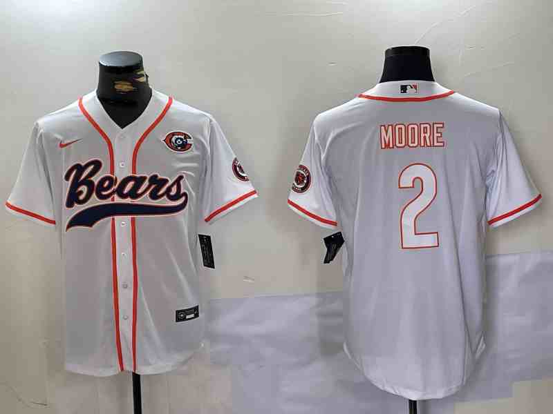 Men's Chicago Bears #2 DJ Moore White Throwback With Patch Cool Base Stitched Baseball Jersey