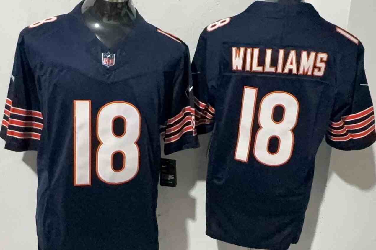 Men's Chicago Bears #18 Caleb Williams Navy 2024 Draft F.U.S.E. Vapor Stitched Football Jersey