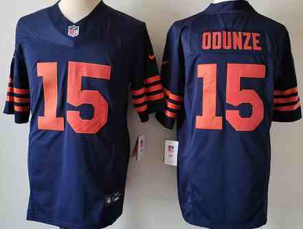 Men's Chicago Bears #15 Rome Odunze Navy 2024 Draft Color Rush F.U.S.E. Vapor Stitched Football Jersey