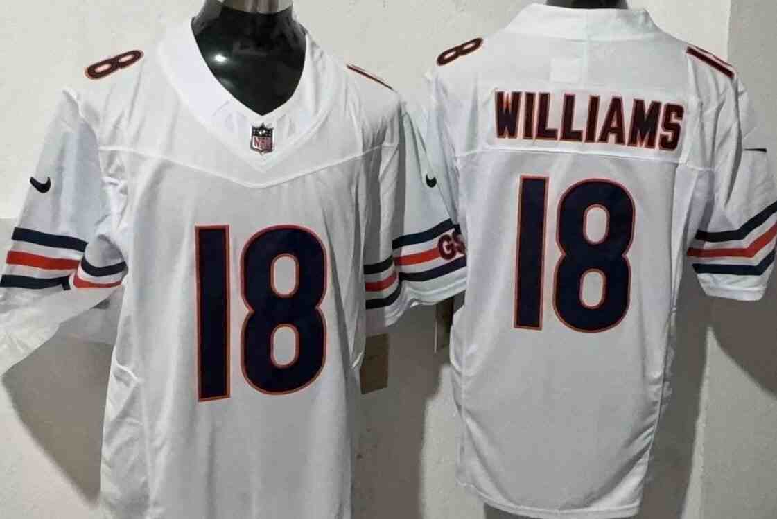 Men's Chicago Bears #18 Caleb Williams White 2024 Draft F.U.S.E. Vapor Stitched Football Jersey