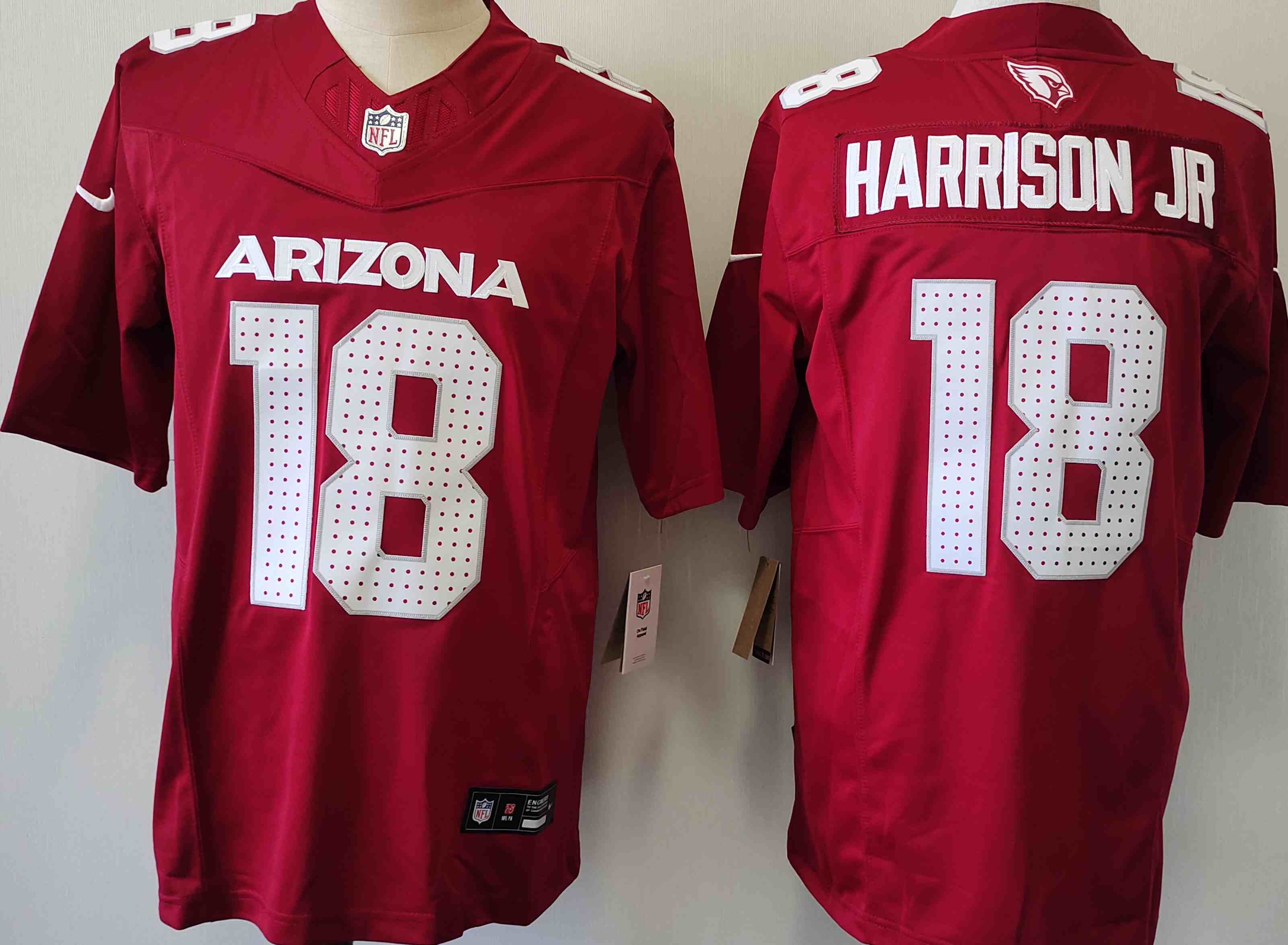 Men's Arizona Cardinals #18 Marvin Harrison Jr Red Draft F.U.S.E. Vapor Untouchable Limited Football Stitched Jersey