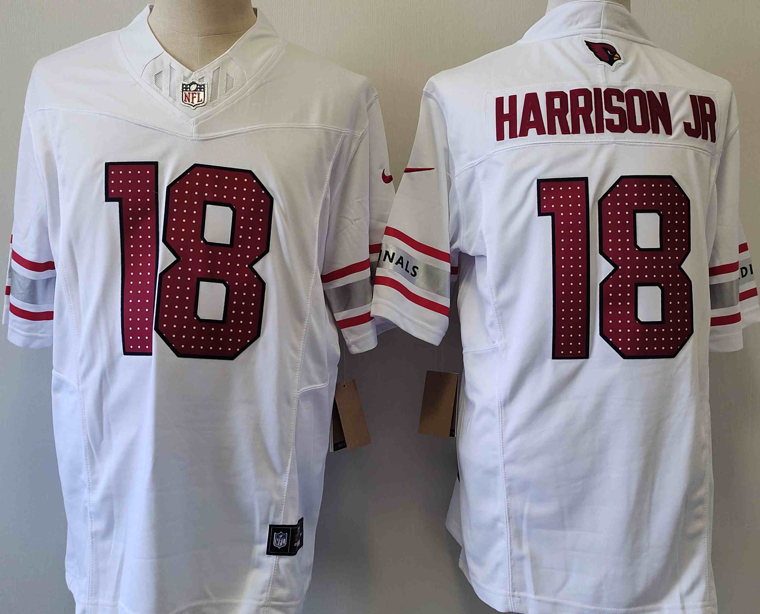 Men's Arizona Cardinals #18 Marvin Harrison Jr White Draft F.U.S.E. Vapor Untouchable Limited Football Stitched Jersey
