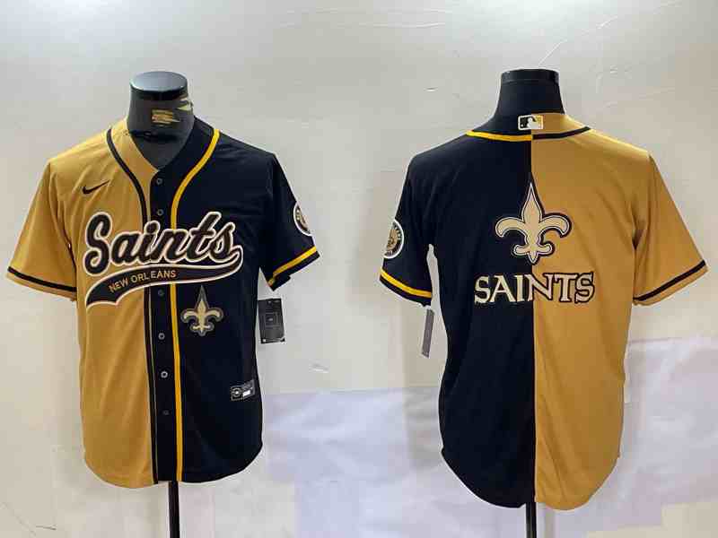 Men's New Orleans Saints Black Gold Split Team Cool Base Stitched Button Jersey3