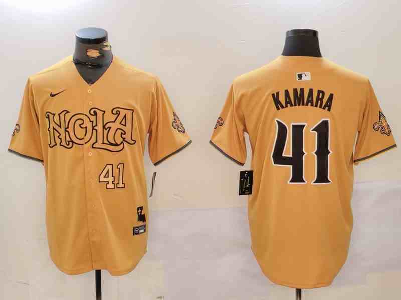 Men's New Orleans Saints #41  Alvin Kamara Number Gold Nola Button Jersey-3