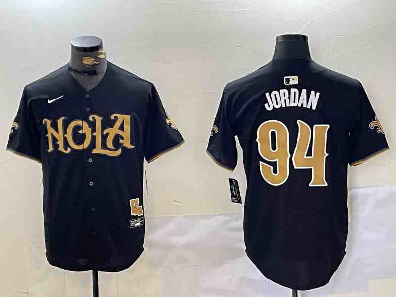 Men's New Orleans Saints #94 Cameron Jordan Black Cool Base Stitched Button Jersey