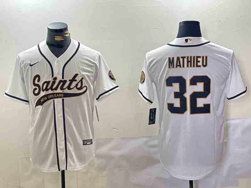 Mens New Orleans Saints #32 Tyrann Mathieu White Cool Base Stitched Button Jersey