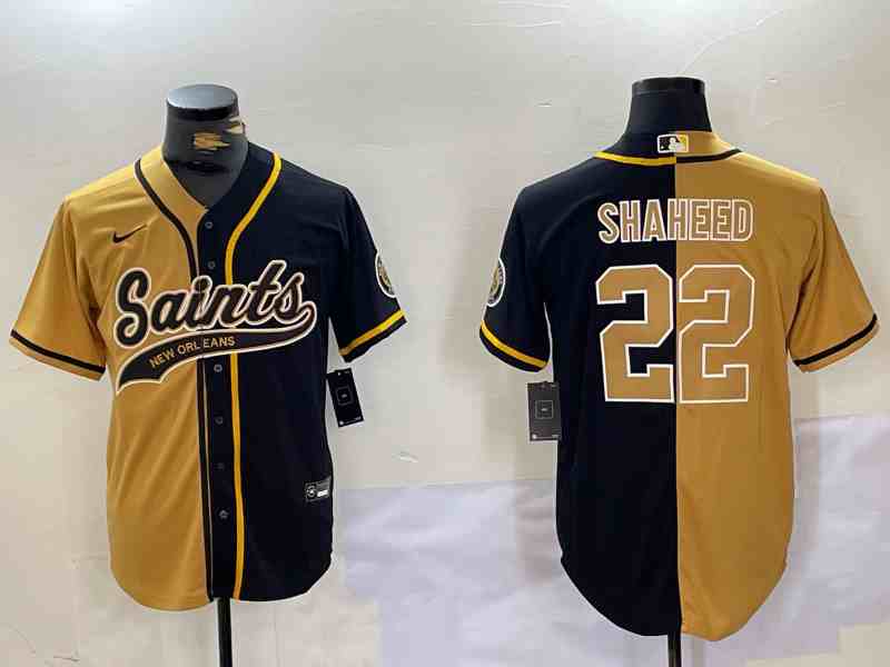 Men's New Orleans Saints #22 Rashid Shaheed Black Gold Split Team Cool Base Stitched Baseball Jersey