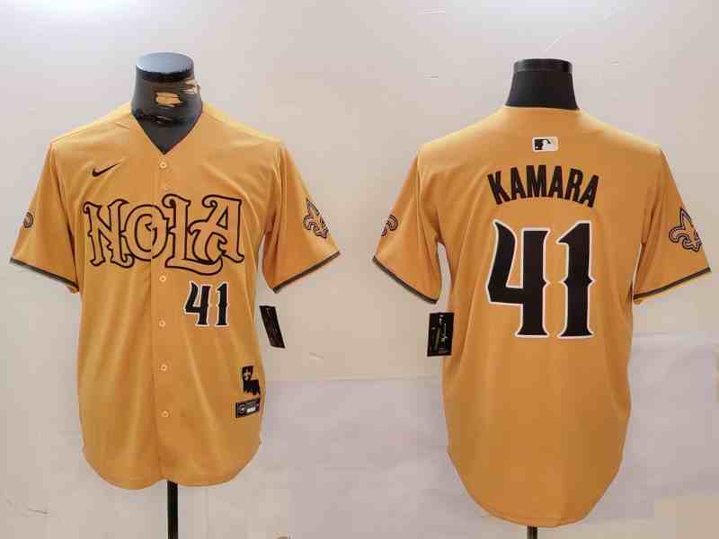 Men's New Orleans Saints #41  Alvin Kamara Number Gold Nola Button Jersey-1