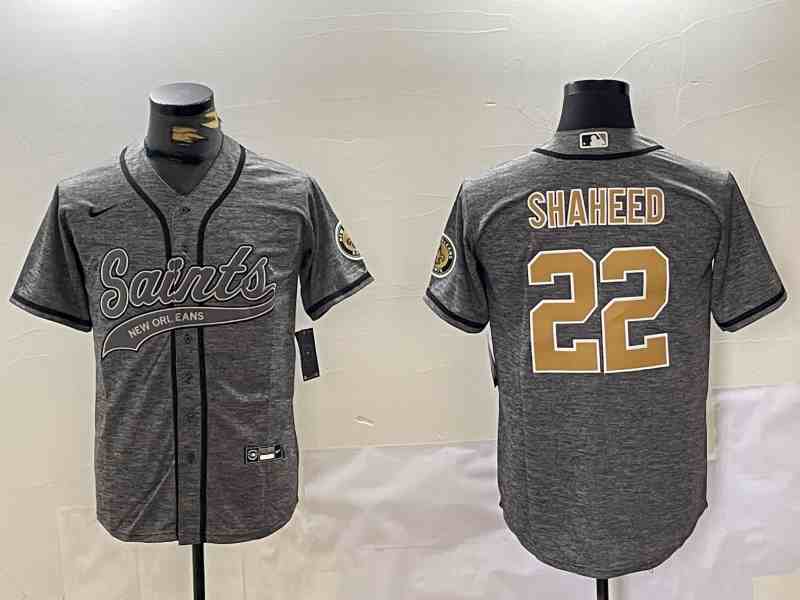 Men's New Orleans Saints #22 Rashid Shaheed Grey With Patch Cool Base Stitched Button Jersey