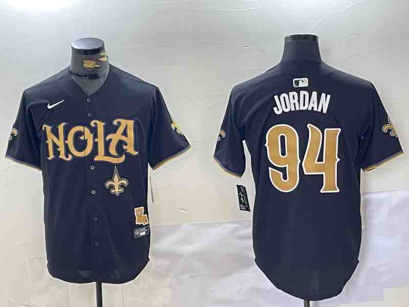 Men's New Orleans Saints #94 Cameron Jordan Black Cool Base Stitched Button Jersey-2