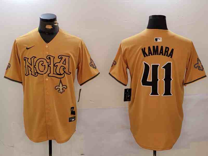 Men's New Orleans Saints #41  Alvin Kamara Number Gold Nola Button Jersey-2