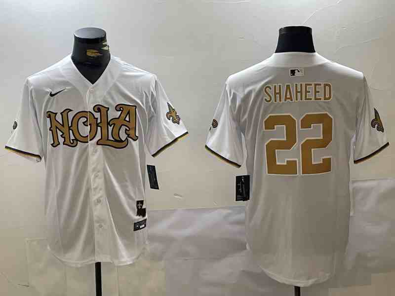 Men's New Orleans Saints #22 Rashid Shaheed White Cool Base Stitched Button Jersey