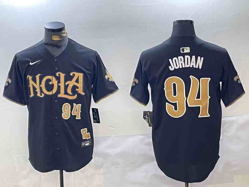 Men's New Orleans Saints #94 Cameron Jordan Black Cool Base Stitched Button Jersey-3