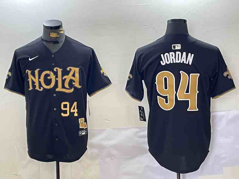 Men's New Orleans Saints #94 Cameron Jordan Black Cool Base Stitched Button Jersey-1