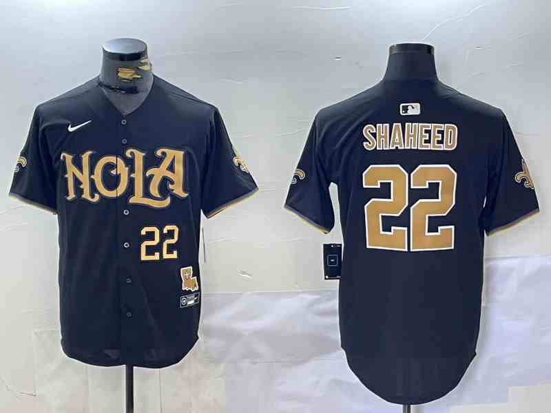 Men's New Orleans Saints #22 Rashid Shaheed Black Cool Base Stitched Button Jersey-1