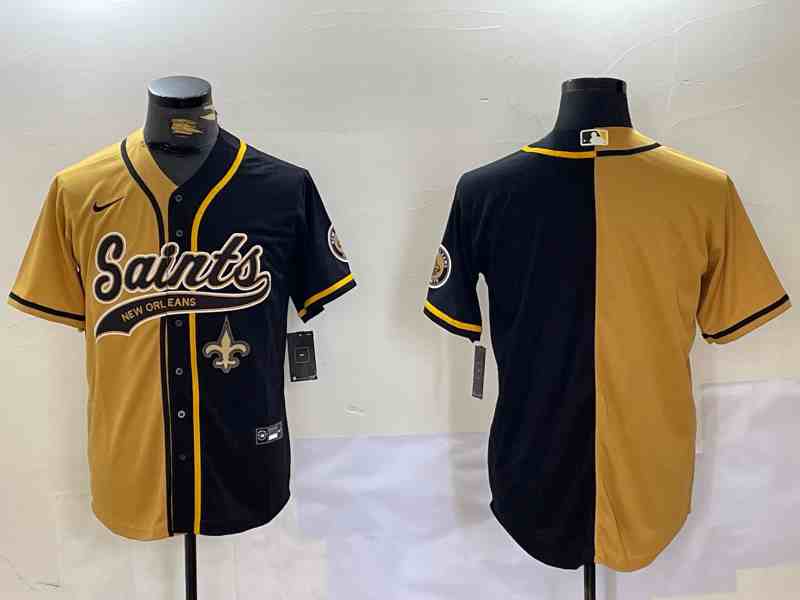 Men's New Orleans Saints Black Gold Split Team Cool Base Stitched Button Jersey1