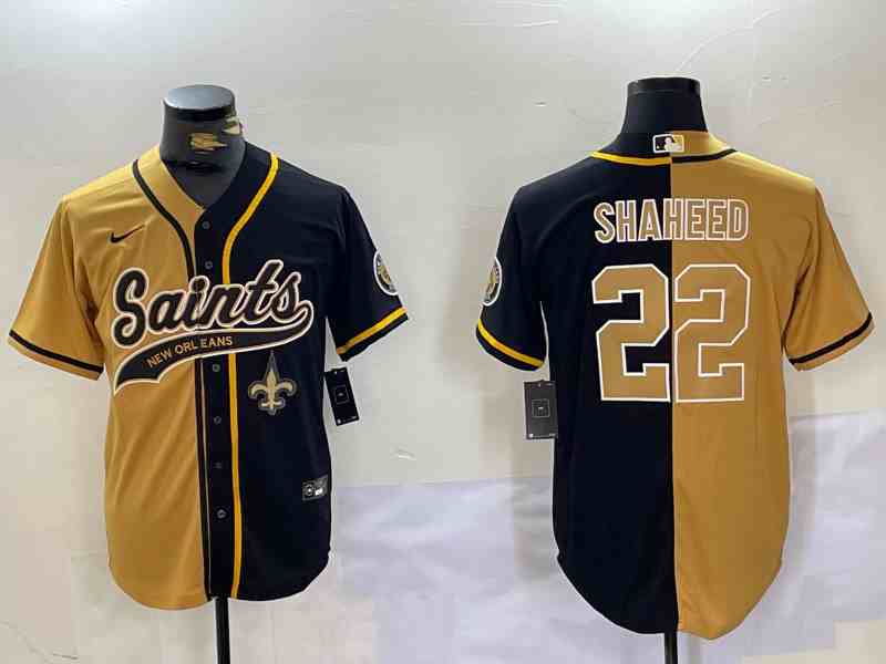 Men's New Orleans Saints #22 Rashid Shaheed Black Gold Split Team Cool Base Stitched Baseball Jersey1