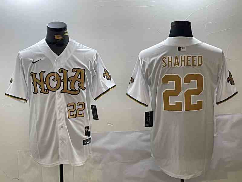 Men's New Orleans Saints #22 Rashid Shaheed White Cool Base Stitched Button Jersey-1