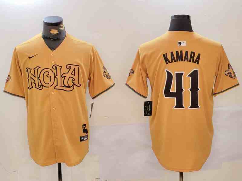 Men's New Orleans Saints #41  Alvin Kamara Number Gold Nola Button Jersey