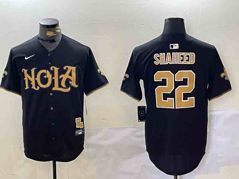 Men's New Orleans Saints #22 Rashid Shaheed Black Cool Base Stitched Button Jersey