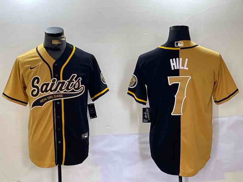 Men's New Orleans Saints #7 Taysom Hill  Black Gold Split Team Cool Base Stitched Baseball Jersey