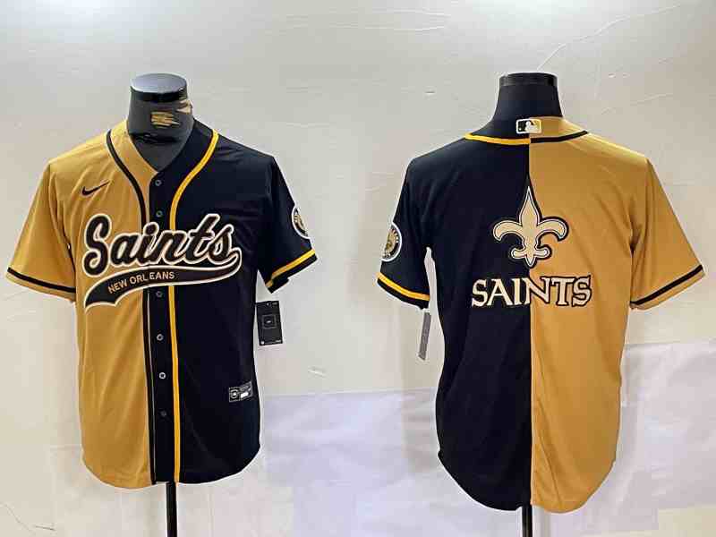 Men's New Orleans Saints Black Gold Split Team Cool Base Stitched Button Jersey2