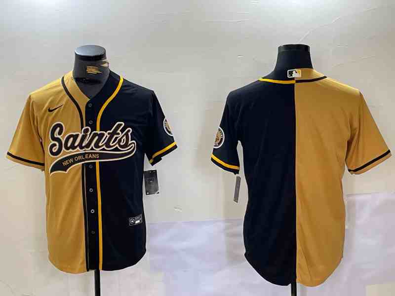 Men's New Orleans Saints Black Gold Split Team Cool Base Stitched Button Jersey