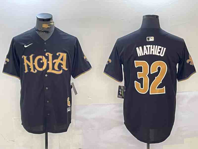 Men's New Orleans Saints #32 32 Tyrann Mathieu Black Nola Button Jersey