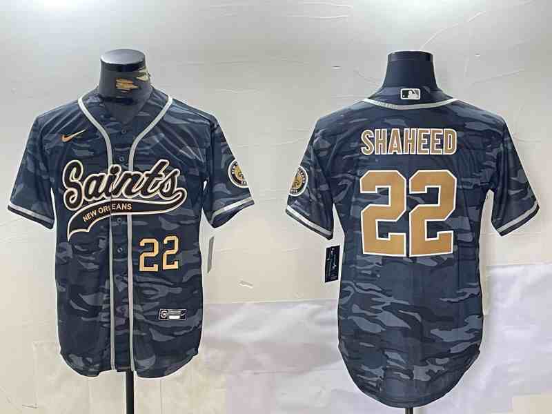 Men's New Orleans Saints #22 Rashid Shaheed Grey Camo With Patch Cool Base Stitched Button Jersey-1